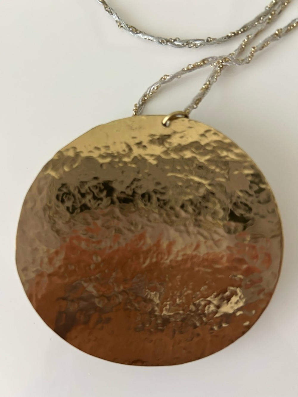 Anthropologie Hammered Pendant Disc Necklace Gold Toned